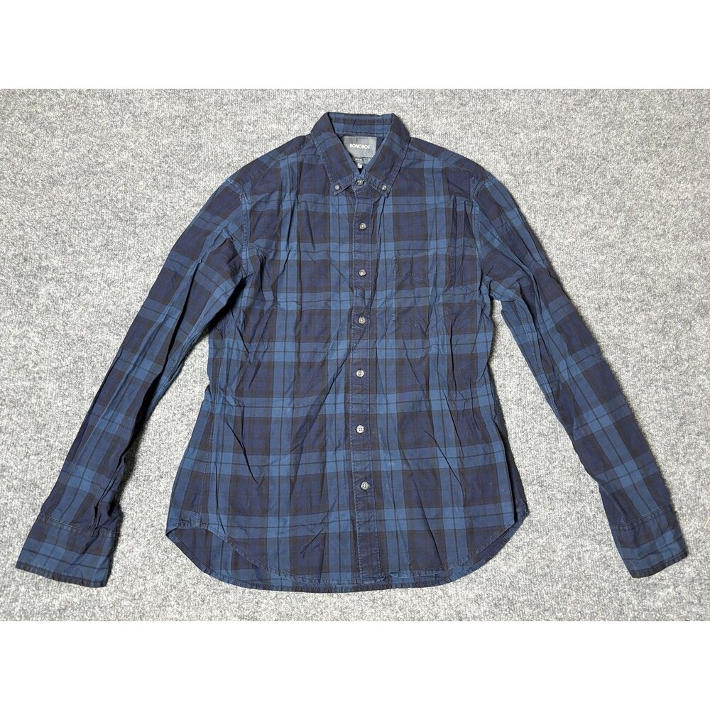 Bonobos Shirt Mens M Short Blue Plaid Long Sleeve Slim Fit Button-Down Casual